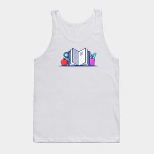 Book With Stationery, Apple And Magnifying Glass Tank Top